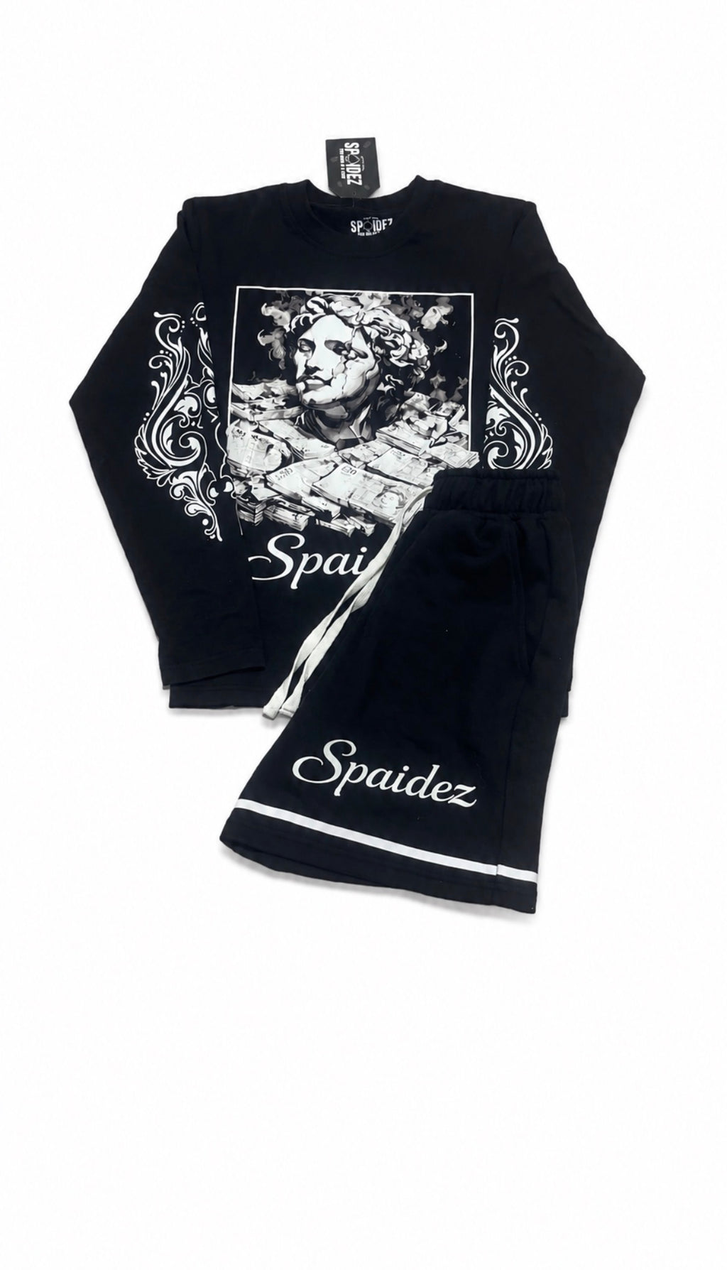 Spaidez black and blue short set