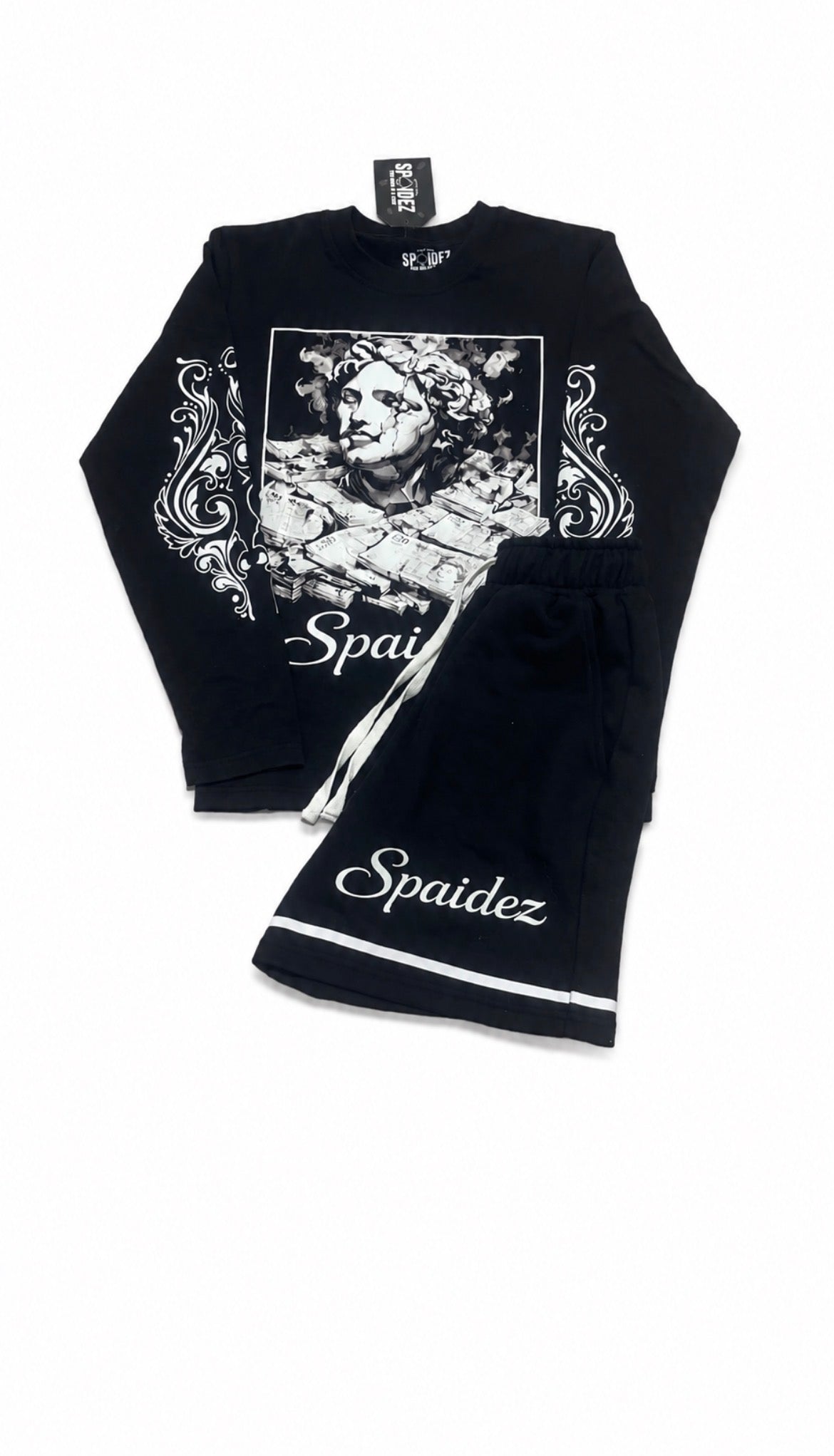 Spaidez black and blue short set