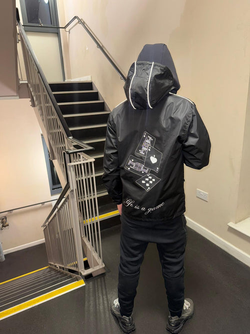 Spaidez black reflective windbreaker