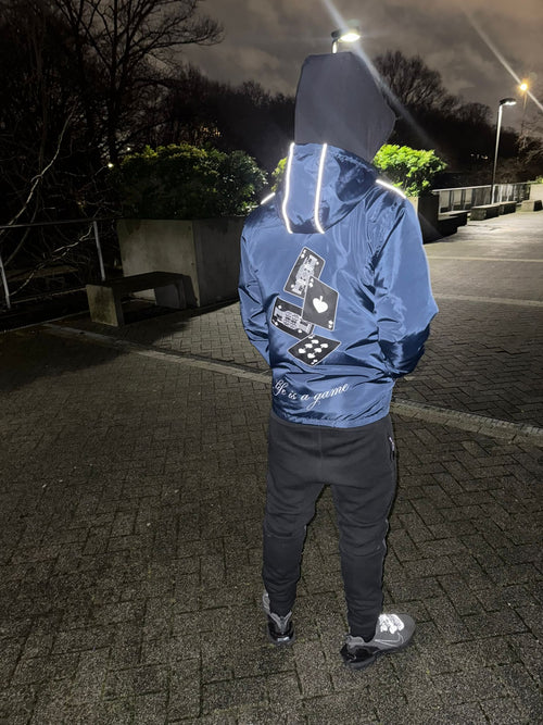 Spaidez navy blue reflective windbreaker