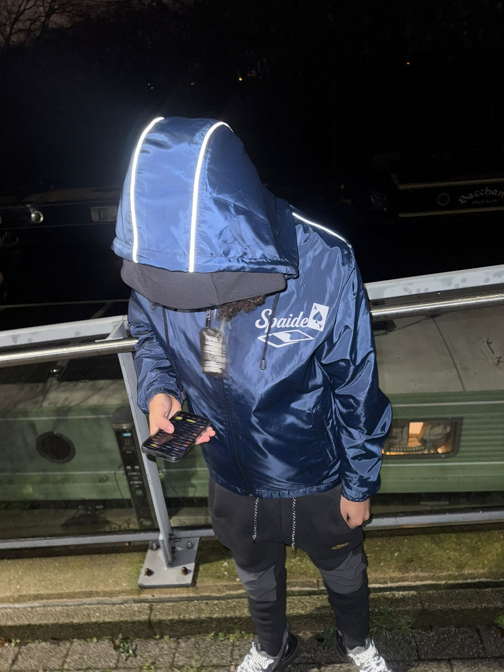 Spaidez navy blue reflective windbreaker