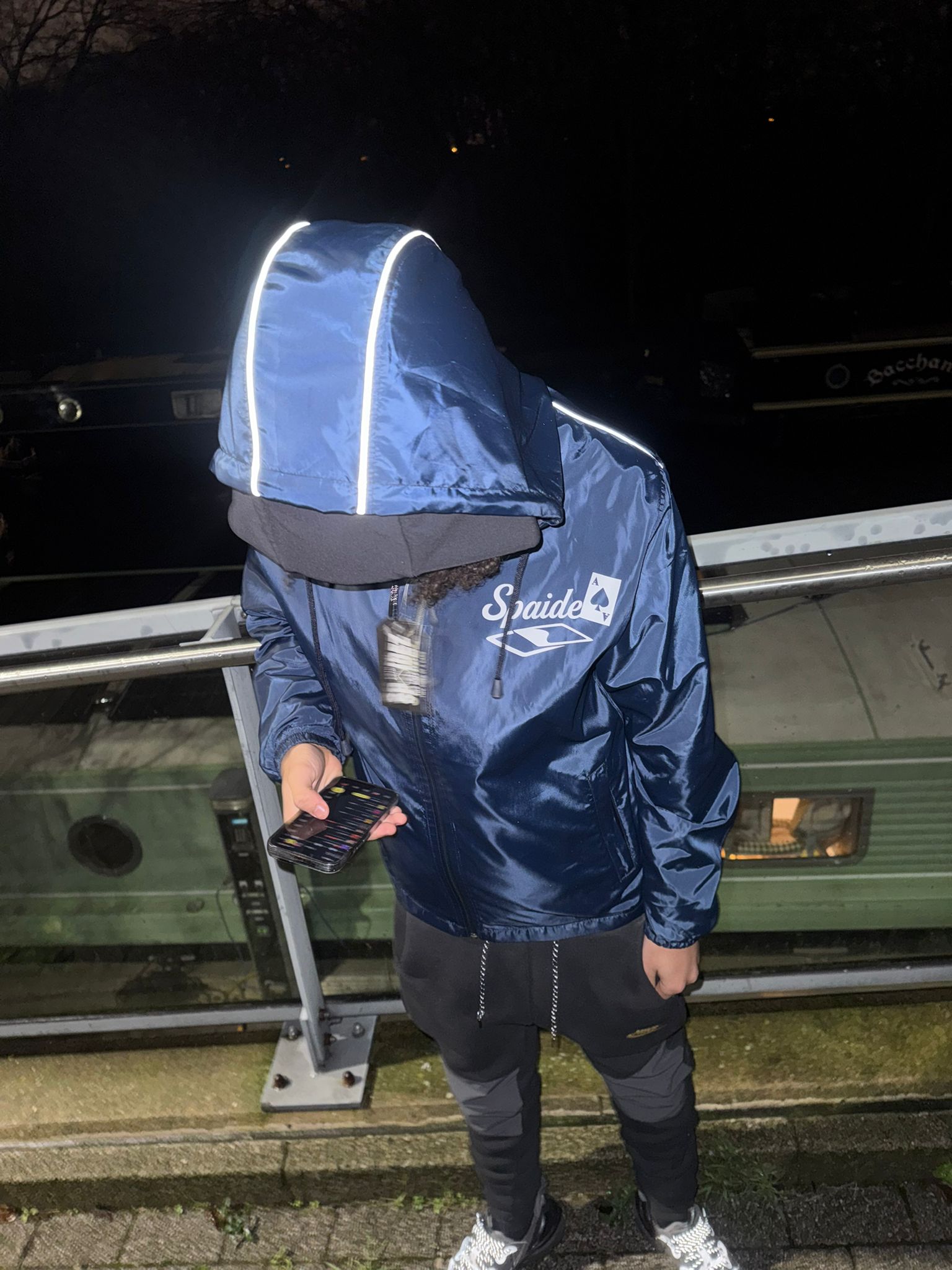 Spaidez navy blue reflective windbreaker